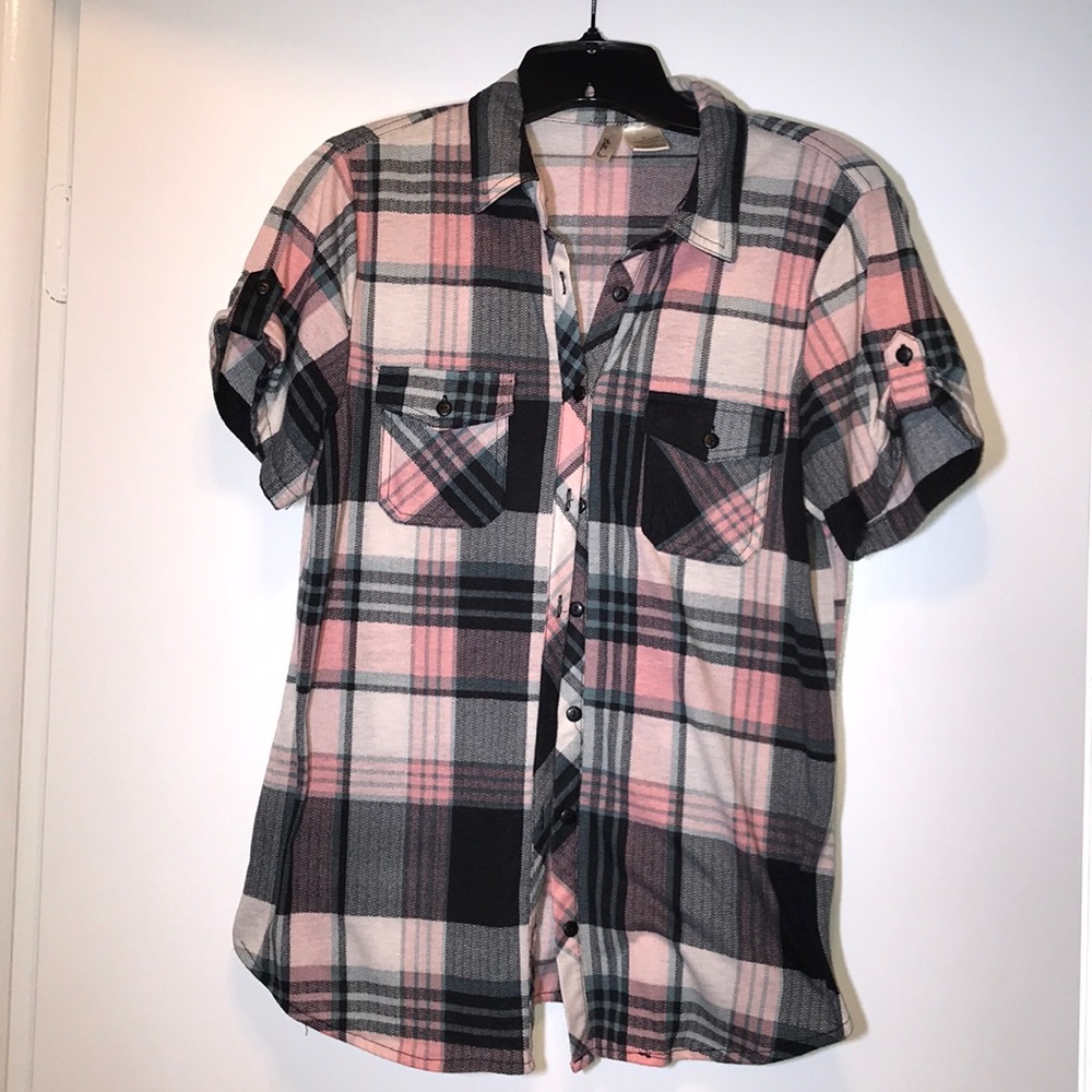 Short Sleeve Plaid Button Up Shirt